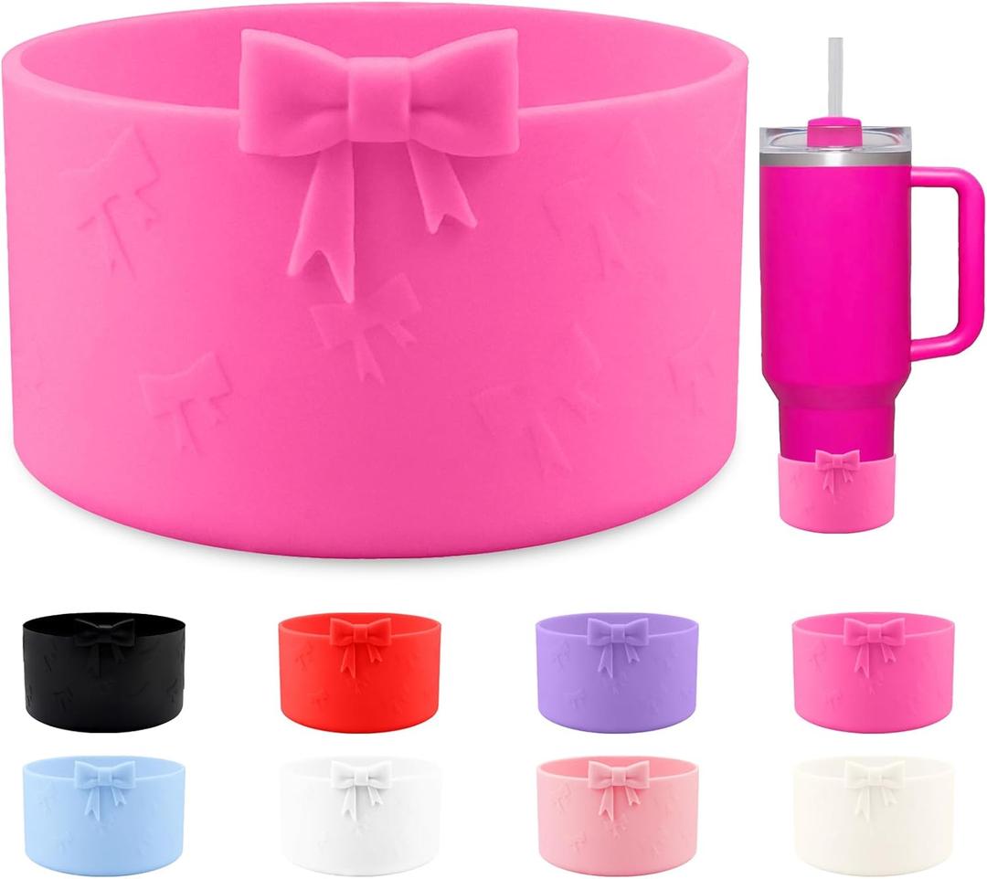 Bow Protective Silicone Boot,Compatible with Stanley Cup 20/30/40Oz,for Hydroflask Boot 12-24Oz,More Bottles with 2.95in Bottom,for Stanley Boot for Stanley Cup Accessories (Rose Red)