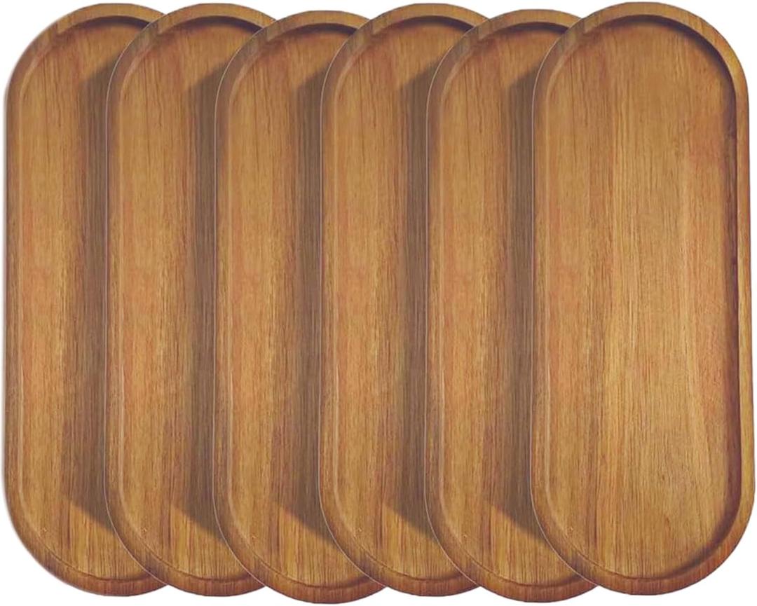 Solid Wood Serving Platters and Trays of Natural Wood with Edge,Rectangular Avoid Sliding and Spilling Food (Acacia Oval Platters 6 Pack)