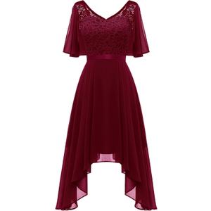 BeryLove Cocktail Formal Party Dress Bridesmaid Wedding Guest A Line Lace Elegant Flowy Prom Dresses