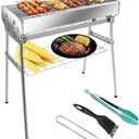 paxlwaaoon Charcoal Grill with Storage Rack Foldable, Large Stainless Steel kabob Grill for Outdoor Cooking Picnic Camping Commercial Use, 27.55" x 28.34" x 12.5"