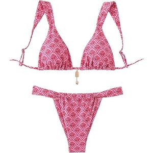 Women's 2 Piece Leopard Floral Bathing Suit Wireless Triangle Swimsuit High Waisted Bikini Sets L Pink