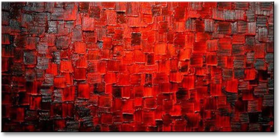 Hand Painted Modern Oil Painting Texture Red Abstract Canvas Wall Art Decoration Picture Contemporary Artwork Framed Ready to Hang
