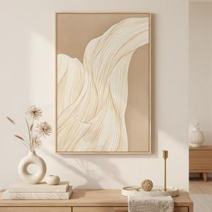 Framed Vertical Abstract Neutral Wall Art, Large Modern Minimalist Line Canvas Prints Paintings, Wabi Sabi Beige White Picture Artwork Decor for Living Room Bedroom Hallway 24x36 Inch
