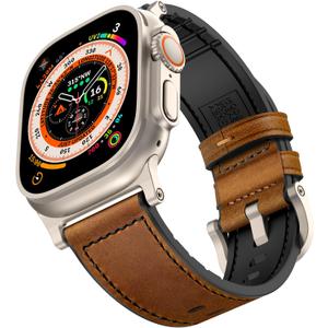 Compatible with Apple Watch Band 49mm 46mm 45mm 44mm 42mm, Mifa Leather Silicone Hybrid iWatch bands for Men Women, Replacement Loop Vintage Sports iWatch Strap for Series Ultra 2 1 10 9 8 7 6 5 SE