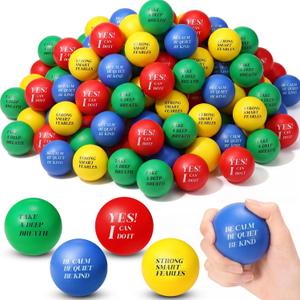 Sotiff 100 Pcs Stress Balls Bulk for Adults Colorful Foam Stress Relief Gift Toys with Motivational Quotes Squeeze Balls for Office Relief Employee Appreciation(Four Colors,Uplifting)
