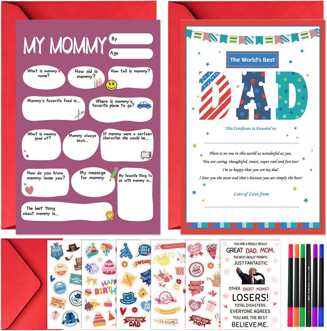 TOYPOPOR Mother's Day Card, Happy Mother's Day Mom Gift, Father's Day Greeting Cards with Blank Cards, Envelopes, Stickers and Pens, Personalized Gift for Mom Dad Wife Husband from Daughter Son