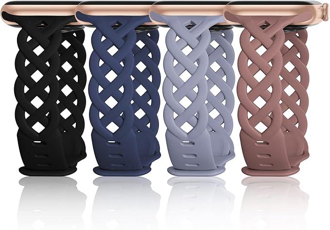 Slim Silicone Bands Compatible with Apple Watch Band 40mm 38mm 41mm 44mm 45mm 46mm 42mm Women Floral Breathable Braided Lace Thin Sport Strap Replacement Wristbands for iWatch SE Series 11 10 9 8 7 6 5 4 3 ultra 2