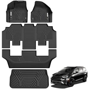 YITAMOTOR Floor Mats for Chrysler Pacifica 2017-2026 7/8 Passenger (No Hybrid) & Voyager 2020-2026, Custom Fit All Weather Anti-Slip TPE Rubber Automotive Accessories, 3 Row & Cargo Liner Set, Black