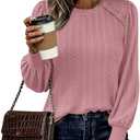 KIRUNDO Long Sleeve Shirts For Women 2025 Fall Trendy Textured Knit Going Out Tops Casual Dressy Crewneck Work Blouse Tunic (Small, Pink)