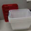 IRIS USA 19 Qt. Stackable Plastic Storage Bins with Lids, 4 Pack - BPA-Free, See-Through Organizing Solution, Latches, Durable Nestable Containers, Secure Pull Handle, Made in USA - Red