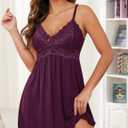 Ababoon Sexy Lingerie Women Lace Modal Sleepwear Chemises V-Neck Full Slip Babydoll Nightgown (Small, Dark Cherry)