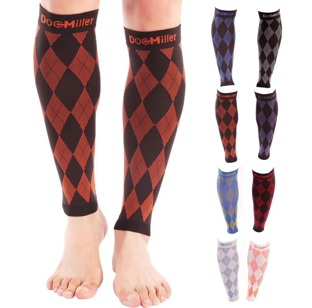 Doc Miller Calf Compression Sleeve  Footless Socks for Women & Men, 20-30mmHg, Shin Splint & Leg Cramp Support, Varicose Veins, Knee High, 1 Pair (X-Large, Orange. Black)