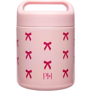 Paris Hilton Stainless Steel Food Jar, Double Wall Vacuum Sealed Insulated Food Storage Container with Carry Handle Lid, 12-Ounce, Pink with Bow Design