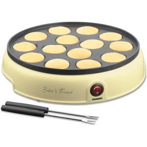 Baker's Friend Mini Pancakes Maker Machine, Dutch Mini Pancake Griddle, 14 Holes Electric Poffertjes Pan, Ideal for Breakfast, Snacks, Desserts & More, Yellow