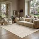 WondRg 6x9 Cream Washable Area Rug for Living Room Bedroom Neutral Floral Soft Non Slip Rug Low Pile Distressed Carpet for Dining Room Nursery Office Indoor