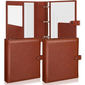 ReliThick 2 Pcs Vintage Leather Binder 3 Ring 2" Round Rings Holds 8.5"x11" Paper Letter Size Brown Binder with Snap Closure Interior Pockets Office Business Organizer