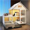 Indoor Cat Cage with Litter Box,Complimentary Cat Bed, Bowl,Teaser Wand，Cat House Large cat Villa Playpen Outdoor, Large Cat Enclosure, Small Animal Dog Kennel (41.8" Lx18.1 Wx41.8 H)