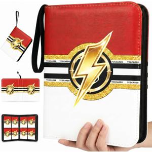 Homedepal Trading Card Binder with Zipper, 400 Capacity - Includes 50 Cards Sleeves Pages, 4-Pocket for Pokemon Cards, Sports Cards, MTG, Yu-Gi-Oh - Dust-Proof Collector Album(LightningG, 400 Pockets)