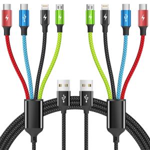 Cruise Essentials 2026 4 in 1 Multi Charging Cable [2Pack 5FT], Tangle Free USB C Car Charger Cable Nylon Braided with 2 USB-C/IP/Micro, Travel Charging Cords for iPhone Android iPad and More