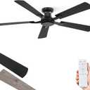 ZMISHIBO 52 Inch Ceiling Fan No Light, Flush Mount Low Profile, Modern Black Ceiling Fan Without Light, Remote Control & Quiet DC Motor, for Indoor&Outdoor, Bedroom, Living Room