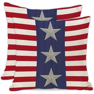 JOOCAR 4th of July Pillow Covers 24x24 Inch Set of 2 American Flag Stars and Stripes Throw Pillow Cases Patriotic Independence Day Cushion Covers for Sofa Couch Bed
