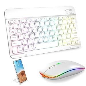 Bluetooth Keyboard & Mouse Combo for iPad - Rechargeable RGB Wireless Set with 7-Color Backlit, Compatible with iPad 10th/ 9th/ 8th Gen, iPad Pro/ Air/ Mini (White)