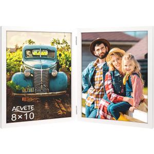 AEVETE 8x10 Picture Frames Double Hinged Wood Folding Photo Frames Vertical with Plexiglass Front, White