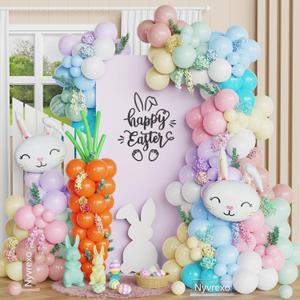 160Pcs Easter Balloon Garland Arch Kit with Bunny & Carrot Foil Balloons, Pastel Balloons for Easter Party, Baby Shower, Spring Birthday, Photo Backdrop Decorations (Macaron)