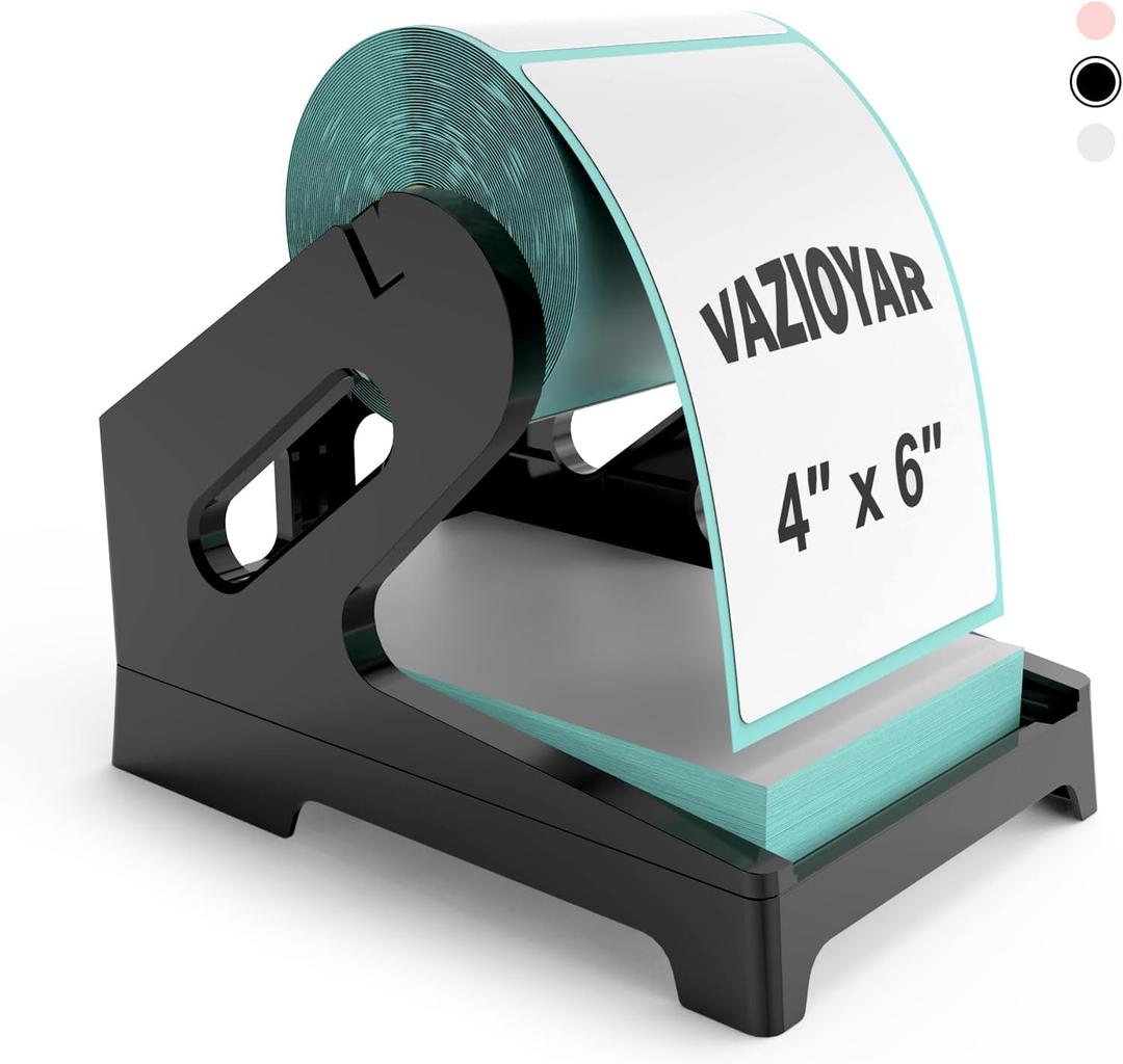 Thermal Label Holder for Rolls and Fan-Fold Labels, Sticker Roll Holder Work with Desktop Label Printer, Label Stand Shipping Supplies for Home Office(Black)
