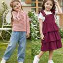 grehava Toddler Girls 2T Spring Dress with Easy-to-Wear Striped Long Sleeve Top Comfortable & Convenient for Busy Parents Burgundy 24M