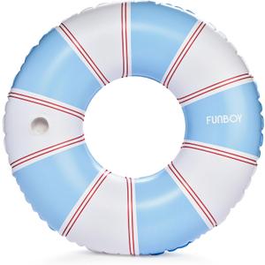 FUNBOY Giant Vintage Stripe Inflatable Pool Float with Cup Holder 48" Pool Float for Adults|Inner Tube Pool Toys Swim Rings Swimming Pool Accessories & Pool Lounger Float for Pool Party & Summer (blue and red)