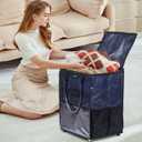 Reusable Grocery Bag On Wheels Large Capacity Shopping Trolley Foldable Rolling Tote with Outside Pocket, Heavy Duty Handle (Blue, Medium)