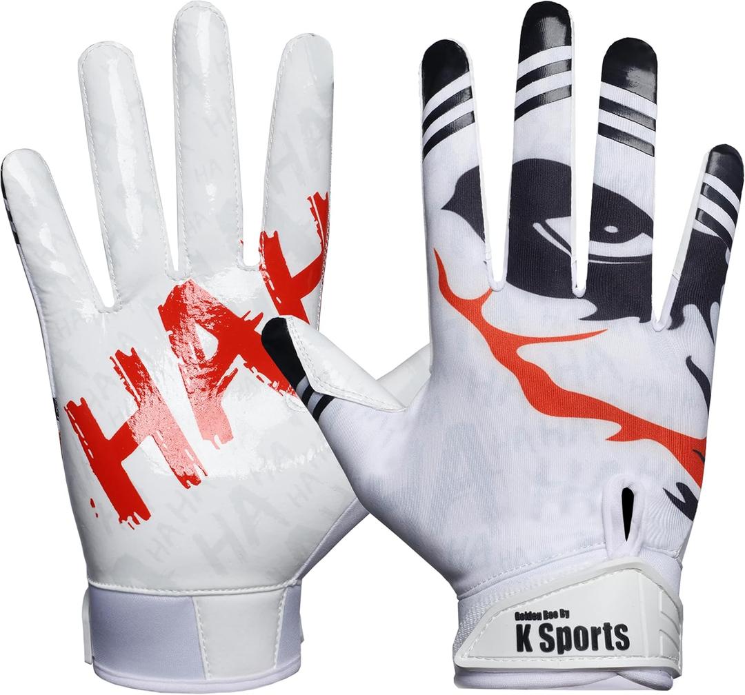 Youth Football Gloves Sticky Silicone Grip Tacky Wide Receiver Football Gloves (White JKR)