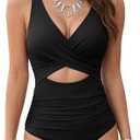 MANGOPOP Women's One Piece Swimsuits Tummy Control Cutout High Waisted Bathing Suits Tie Back Swim Suits 2026 Beach Clothes, Medium