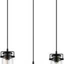 Pendant Lighting for Kitchen Island, Modern Glass Pendant Light Linear Chandelier for Dining Room Industrial Hanging, 3 Light Fixture Adjustable Cord Farmhouse Ceiling Light Black Finish