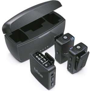 FIFINE Wireless Lavalier Microphone for iPhone/Android/Camera, 2 Pack Cordless Lapel Mic System for Vlog Recording Video YouTube/TikTok Interview, Condenser Clip-On Microphone with Charging Case-M9 (Black)