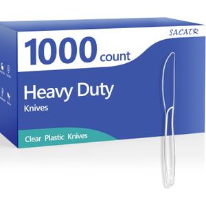 SACATR 1000 Count Heavy Duty Plastic Knives Disposable, BPA-Free Clear Plastic Knives Bulk – Extra Thick, Heat Resistant, for Catering, Parties, Events