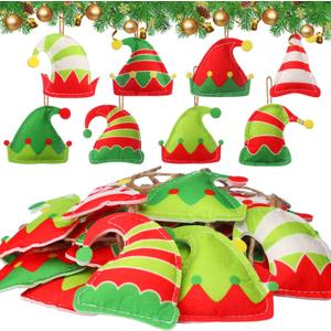 Mindsoft 24 Pcs Christmas Tree Felt Ornaments Felt Ugly Sweater Elves and Nutcracker Ornaments for Xmas Tree Decorations Christmas Hanging Decorations and Party Gifts(Elf Hat)