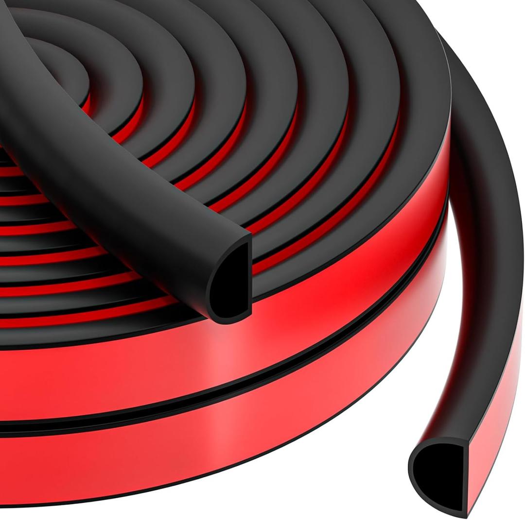 23FT Weather Stripping, Self Adhesive Door Weather Stripping, Silicone Door Seal Strip for Frame& Window (Black, 3/8"(W)1/4"T) 23ft(L)