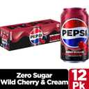 Pepsi Zero Sugar Wild Cherry & Cream, 12 fl oz Cans (12 Pack) (EXP 10/12/26)
