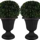 Outdoor Planter 2-Pack - 16x18-Inch Urn Planters - Plastic Plant Pots for Indoor, Outdoor, or Front Porch Decor - Flower Pots by Pure Garden (Black)