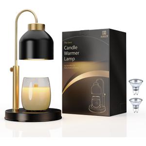 AIKUT Candle Warmer Lamp, 2 Bulbs, Timer & Dimmer, Height Adjustable, Compatible with Large Yankee Candle Jars, 3 Wick Candles, 110-120v, Black