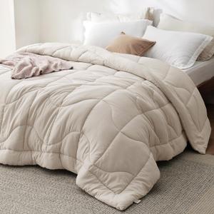 Bedsure Comforter King Size - King Comforter for All Season, Ultra-Soft Quilted Down Alternative Comforters Prewashed Duvet Insert, Blanket for Bed with 4 Tabs, Machine Washabl, Linen, 90x102 in