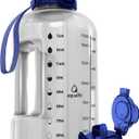AQUAFIT Half Gallon Water Bottle with Time Marker - Straw & Chug Lid - BPA Free Gym Water Bottle with Straw - Big Gallon Jug (Clarity, 64 oz - 2in1 Lid)