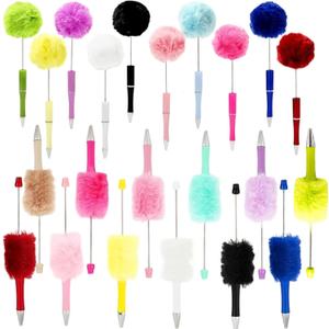 Furry Beadable Pens Bulk 22 Pcs Fancy Ballpoint Cool Beaded Pen for Women DIY Focal Beads Cute for Teen Girls Gifts Christmas Stockings Stuffers