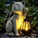 Solar Garden Outdoor Statues Cat with Solar Lantern,Outdoor Cat Figurines Decorations,Lawn Home Decor for Patio, Balcony, Yard Ornament,Unique Housewarming and Birthdays Gifts for Mom Women Grandma