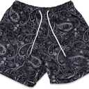 Men's Paisley Graphic Basketball Shorts Summer Gym Workout Traning Shorts Casual Streetwear (Black, M)