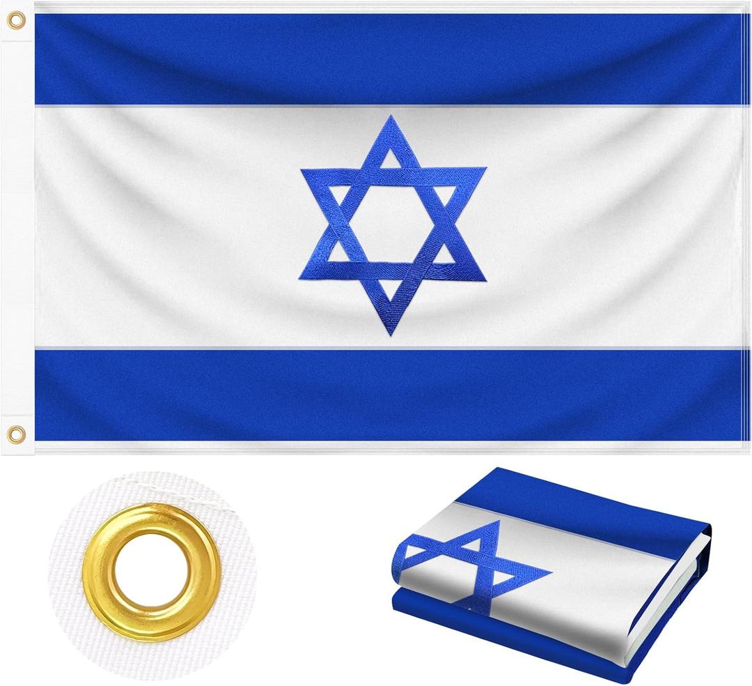 Israel Flag 3x5 FT Outdoor, Heavy Duty 210D Oxford Fabric Israeli Flag | Embroidered Star of David Hexagram | Blue & White IL National Country Flag for Wall Indoor Home Garden Jewish Pride Decor