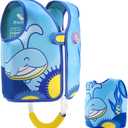 Pottwal Swim Vest for Kids - Swim Jacket - Made of Neoprene & EPE - with Adjustable Crotch Strap (Large, Blue)