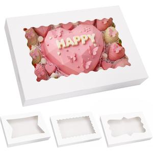 Moretoes 60pcs 16x11x2.5 Inch Cookie Boxes (Not Popup), Bakery Boxes with 3 Style Window for Pastries, Pies, Muffins, Chocolate Covered Strawberries